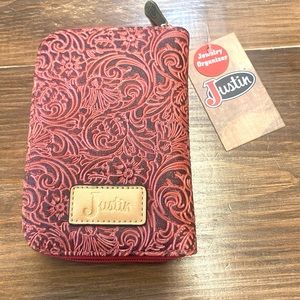 NWT Justin Brand Tooled Leather Jewelry Organizer in Berry